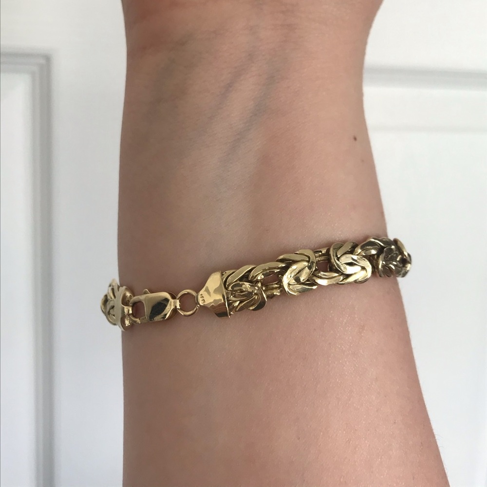 ✨ vintage 14K solid yellow gold solid chunky Byzantine bracelet stylish - Picture 10 of 16